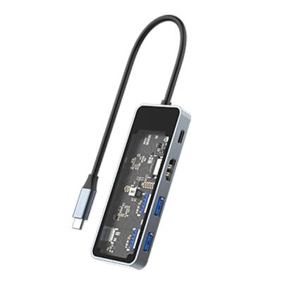 Recci RH16 Type-C to Type-C PD100W + USB3.0 + HDMI + Type-C Bağlantılı 5in1 Hub - Recci