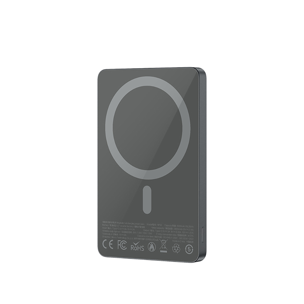 Recci RP33 PD 20W Ultra İnce Led Göstergeli Hızlı Şarj Özellikli Wireless Powerbank 15W 5000mAh - Gri