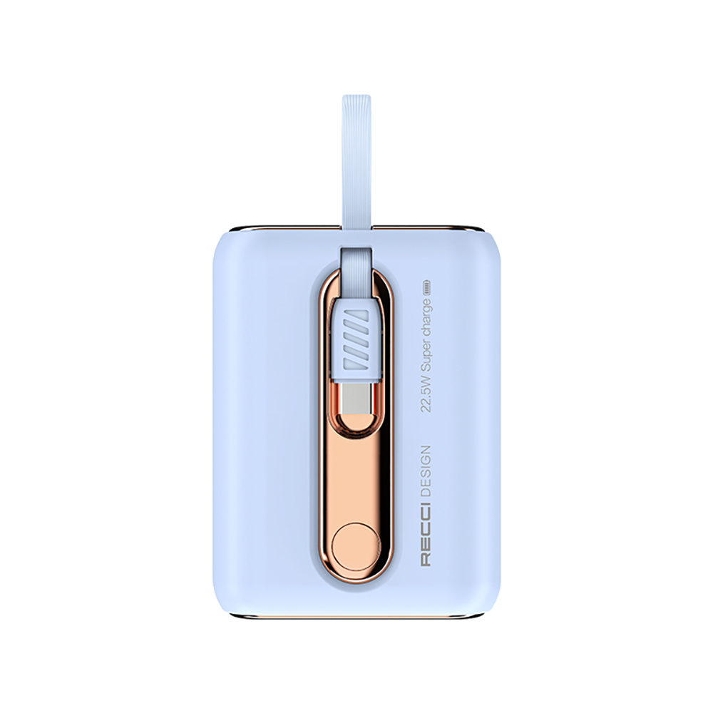Recci RPB-P12C PD 20W Askı İpli Hızlı Şarj Özellikli Type-C Kablolu Powerbank 22.5W 10.000mAh - Mavi
