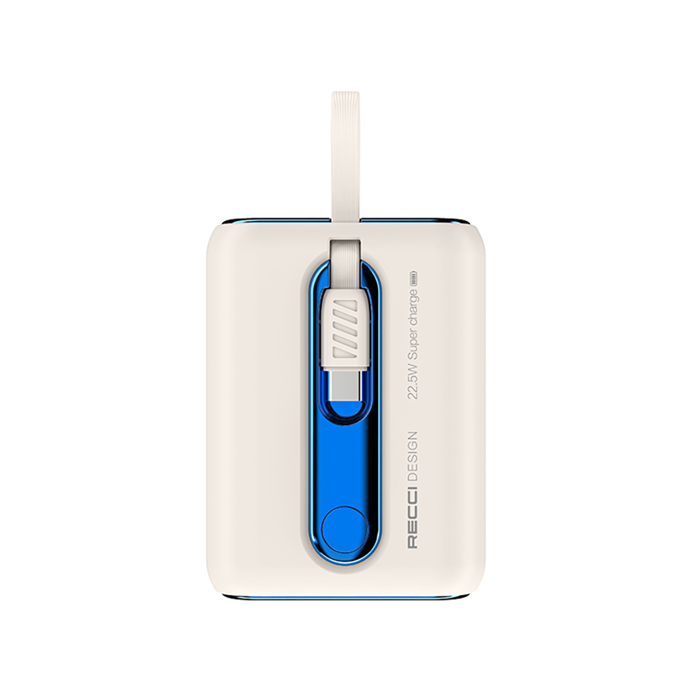 Recci RPB-P12C PD 20W Askı İpli Hızlı Şarj Özellikli Type-C Kablolu Powerbank 22.5W 9000mAh - Beyaz