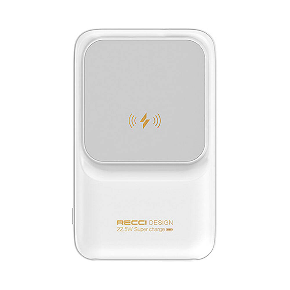 Recci RPB-W10 Polaris Serisi Çift Kablolu LED Dijital Göstergeli Wireless Powerbank 15W 10000mAh - Beyaz