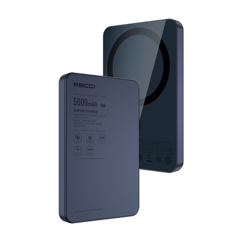 Recci RPB-W35 Ultra İnce PD 20W Hızlı Şarj Özellikli Wireless Powerbank 15W 5000mAh - 10