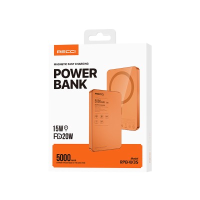 Recci RPB-W35 Ultra Slim PD 20W Fast Charging Wireless Powerbank 15W 5000mAh - 7