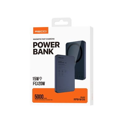 Recci RPB-W35 Ultra Slim PD 20W Fast Charging Wireless Powerbank 15W 5000mAh - 13