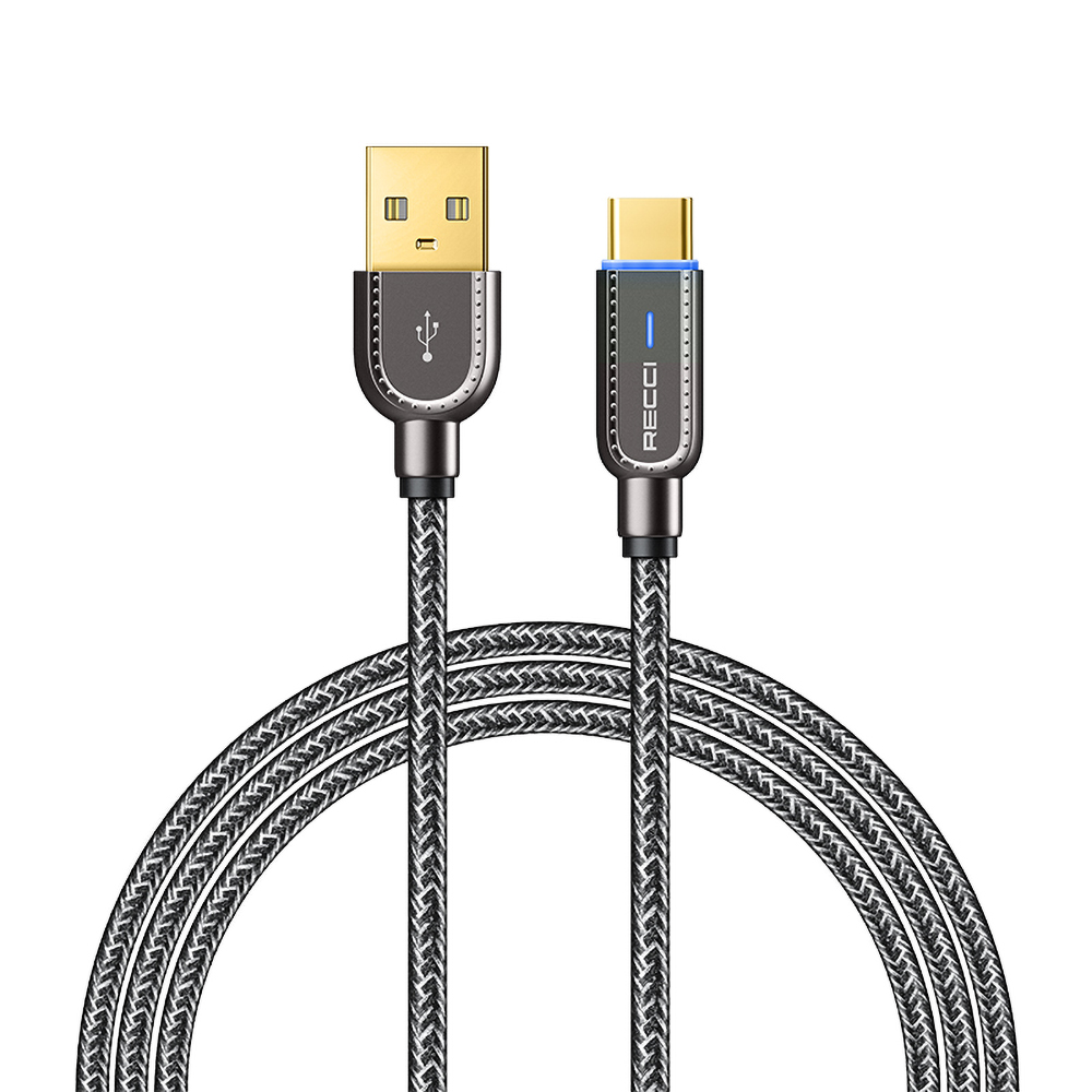 Recci RS02C Smart Power-Off Serisi Hızlı Şarj Özellikli USB-A To Type-C Kablo 1M - Siyah