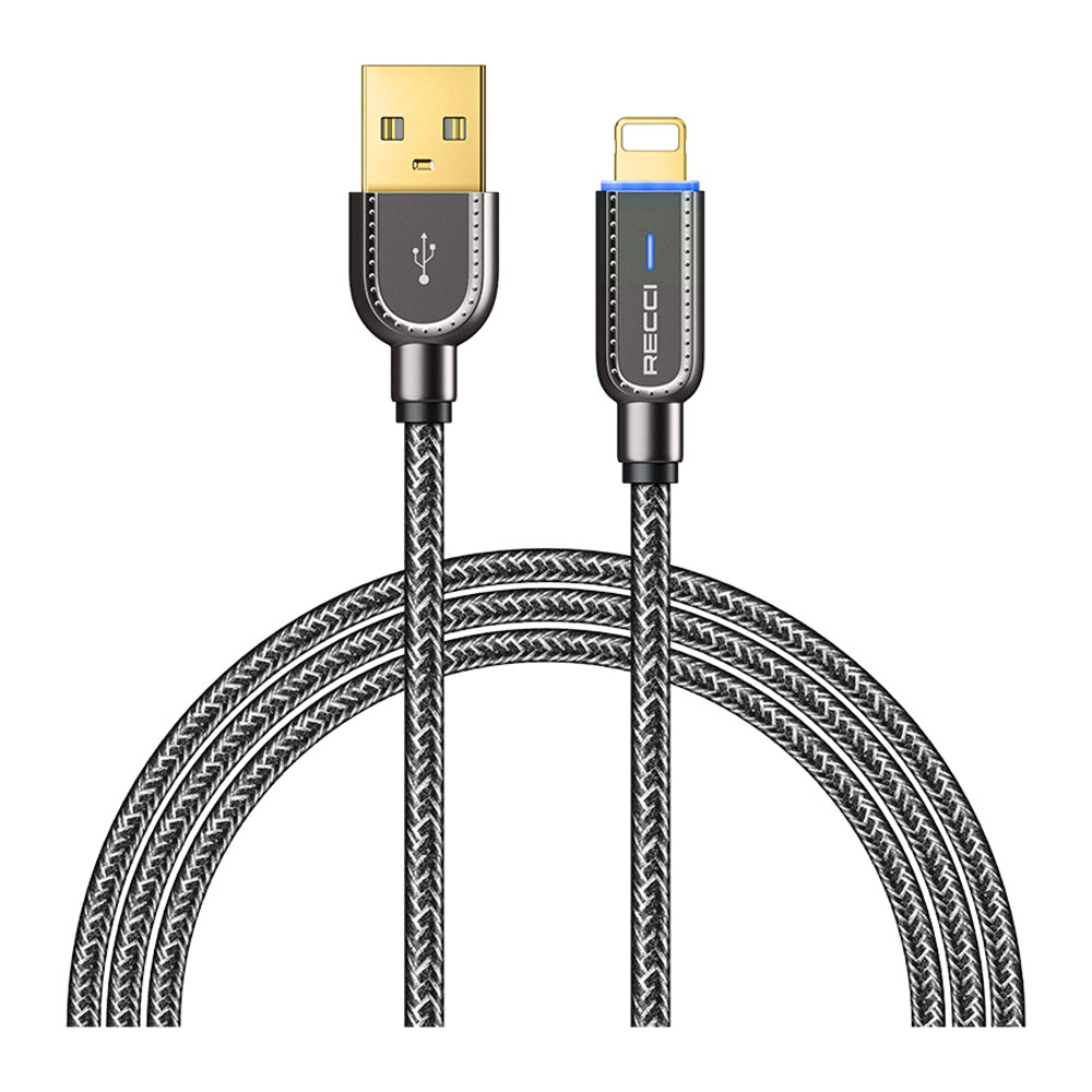 Recci RS02L Smart Power-Off Serisi Hızlı Şarj Özellikli Lightning To USB-A Kablo 1M - Siyah