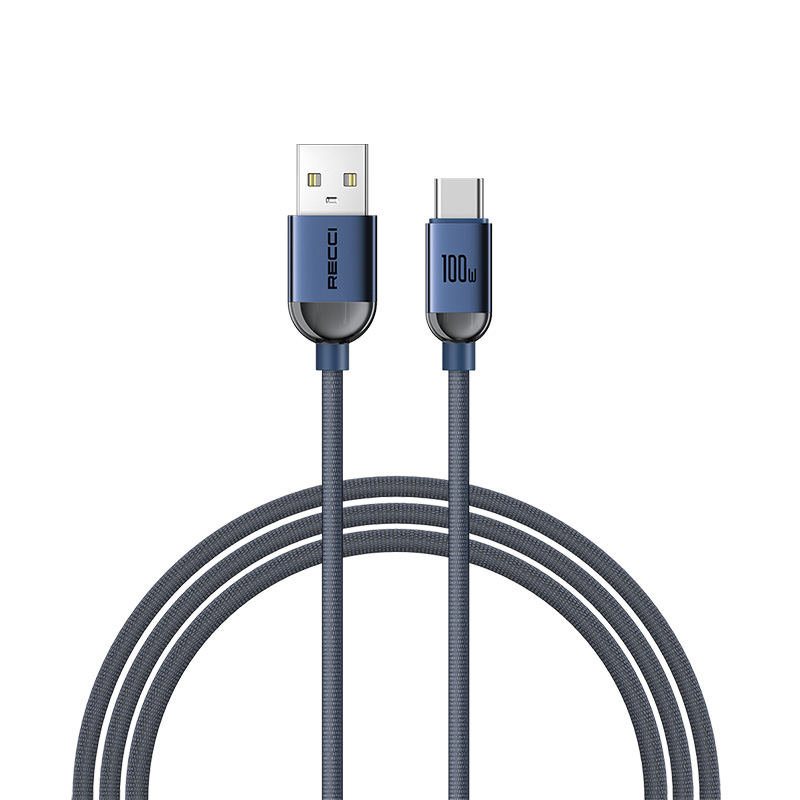 Recci RS09C Crystal Serisi 100W Hızlı Şarj Özellikli USB-A To Type-C Kablo 1.2M - Mavi