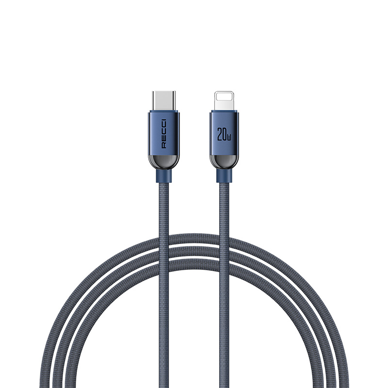 Recci RS09CL PD Crystal Serisi 30W Hızlı Şarj Özellikli Type-C To Lightning PD Kablo 1.2M - Mavi