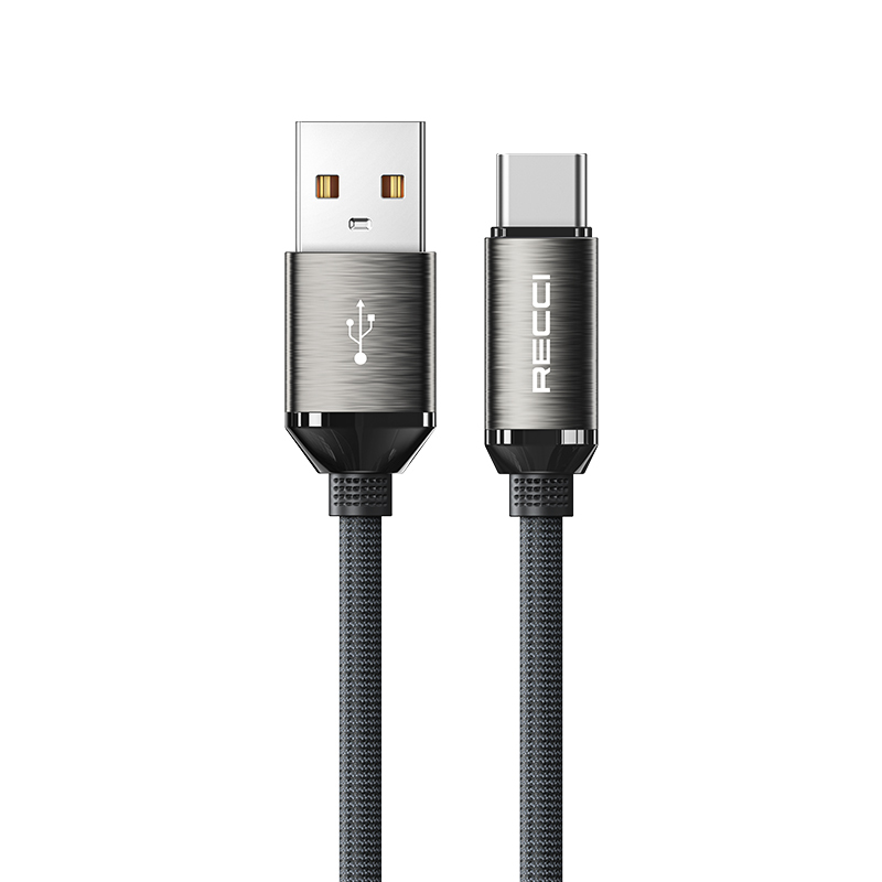 Recci RS35C USB-A to Type-C Örgü Tasarımlı Hızlı Şarj Özellikli Data ve Şarj Kablosu 1M - Gri