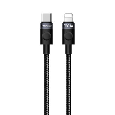 Recci RS50CL Type-C to Lightning PD Örgü Tasarımlı Hızlı Şarj Özellikli Data ve Şarj Kablosu 30W 1M - Recci