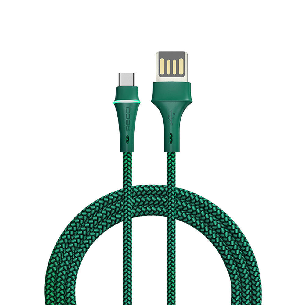 Recci RTC-N19C Genbu Serisi USB-A to Type-C 3A Hızlı Şarj Özellikli Şarj ve Data Kablosu 1M - Yeşil