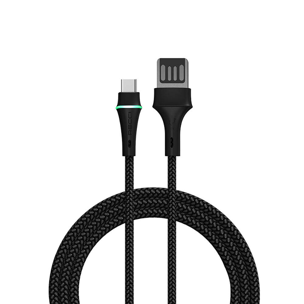 Recci RTC-N19C Genbu Serisi USB-A to Type-C 3A Hızlı Şarj Özellikli Şarj ve Data Kablosu 1M - Siyah