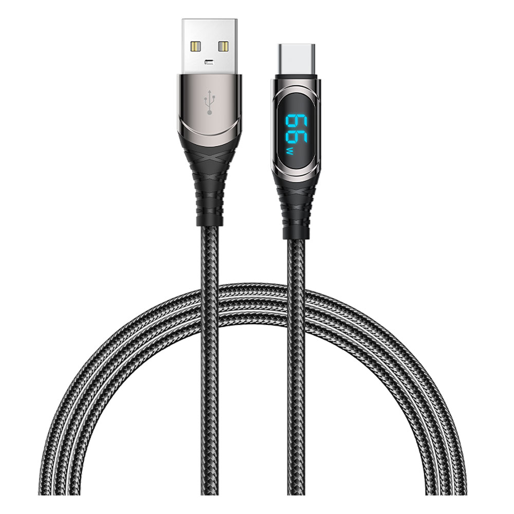 Recci RTC-P21C Ghost Serisi 66W 6A Hızlı Şarj Özellikli USB-A To Type-C Kablo 1.2M - Siyah