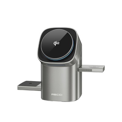 Recci RW05 Qi2 Şarj Teknolojili Ambiyans Işıklı Telefon&Akıllı Saat&Kulaklık 15W 3in1 Kablosuz Şarj Standı
