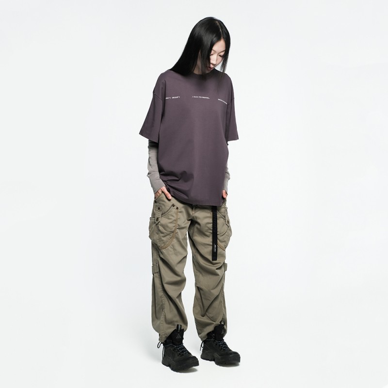 Skinarma Cypher Kısa Kollu Oversize Unisex Bisiklet Yaka Mor Tişört - 7