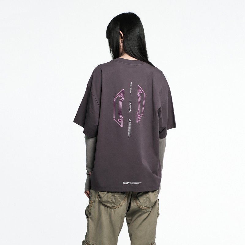 Skinarma Cypher Kısa Kollu Oversize Unisex Bisiklet Yaka Mor Tişört - 8