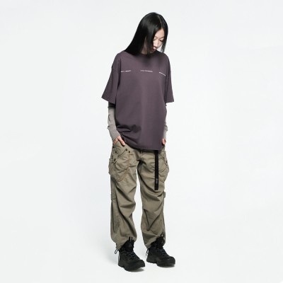 Skinarma Cypher Kısa Kollu Oversize Unisex Bisiklet Yaka Mor Tişört - 9