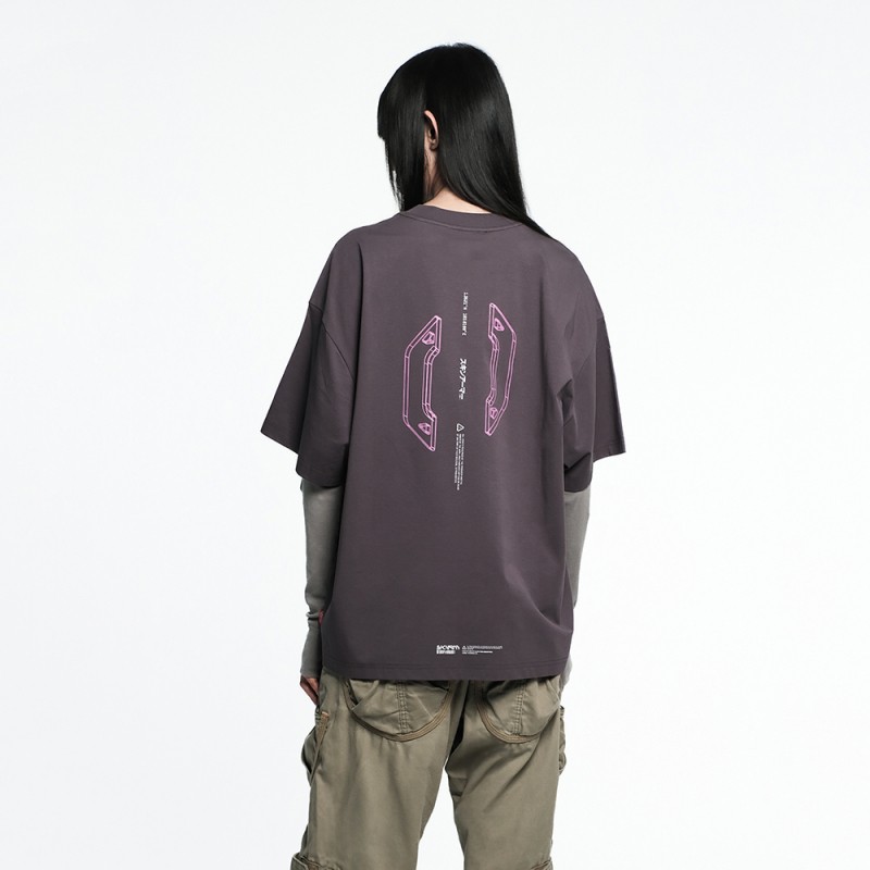 Skinarma Cypher Kısa Kollu Oversize Unisex Bisiklet Yaka Mor Tişört - 10