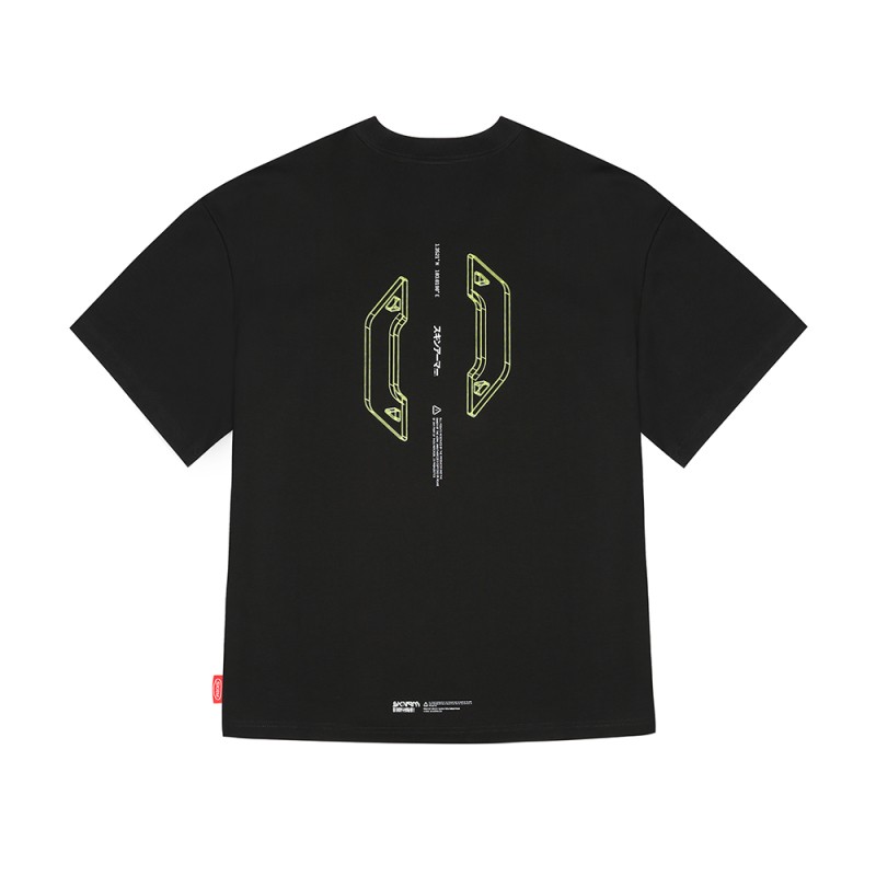 Skinarma Cypher Kısa Kollu Oversize Unisex Bisiklet Yaka Siyah Tişört - 5