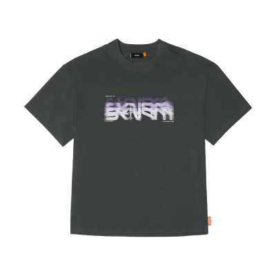 Skinarma Glitch Kısa Kollu Oversize Unisex Bisiklet Yaka Gri Tişört - Skinarma