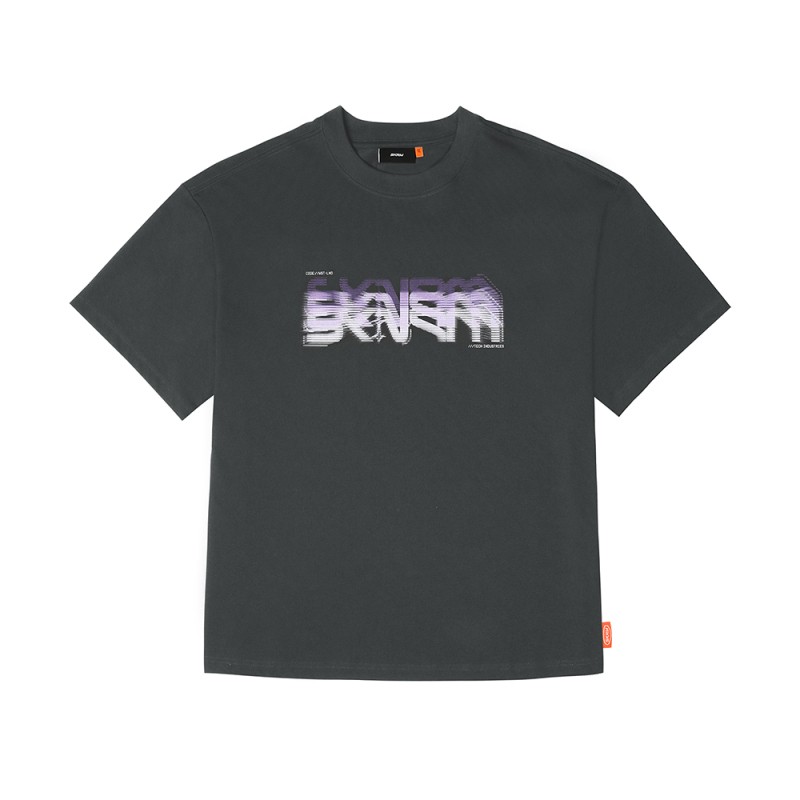 Skinarma Glitch Kısa Kollu Oversize Unisex Bisiklet Yaka Gri Tişört - 3