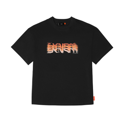 Skinarma Glitch Kısa Kollu Oversize Unisex Bisiklet Yaka Siyah Tişört - Skinarma