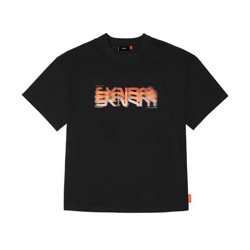 Skinarma Glitch Kısa Kollu Oversize Unisex Bisiklet Yaka Siyah Tişört - 1