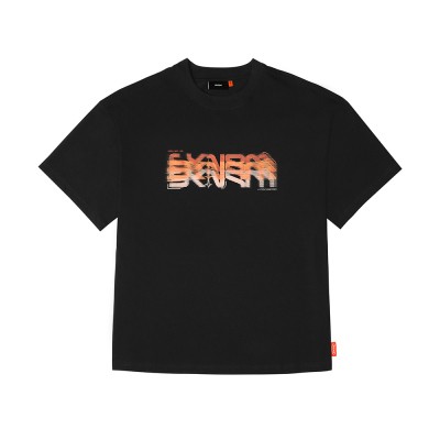 Skinarma Glitch Kısa Kollu Oversize Unisex Bisiklet Yaka Siyah Tişört - 3