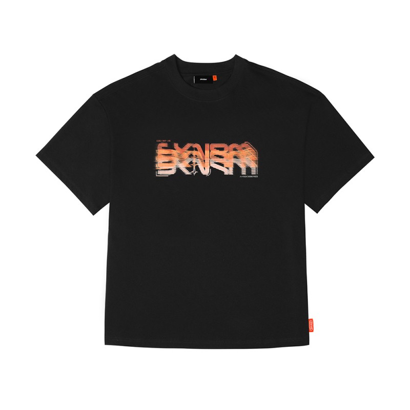 Skinarma Glitch Kısa Kollu Oversize Unisex Bisiklet Yaka Siyah Tişört - 3