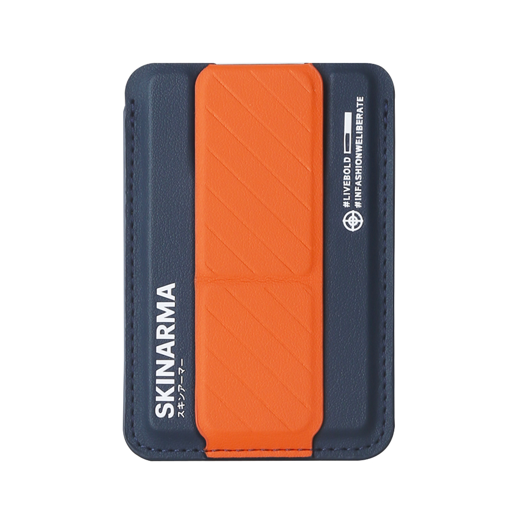 SkinArma Kado 2 Hazneli Magnetik Standlı Kartlık - Lacivert-Turuncu