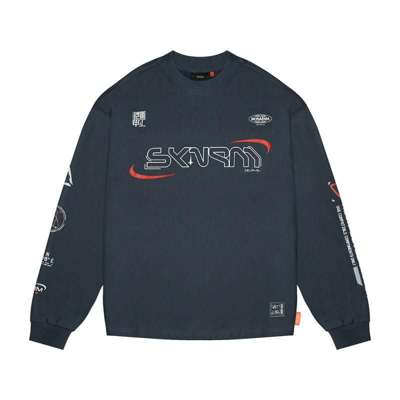 Skinarma Neptune Uzun Kollu Oversize Unisex Bisiklet Yaka Lacivert Sweatshirt - 1