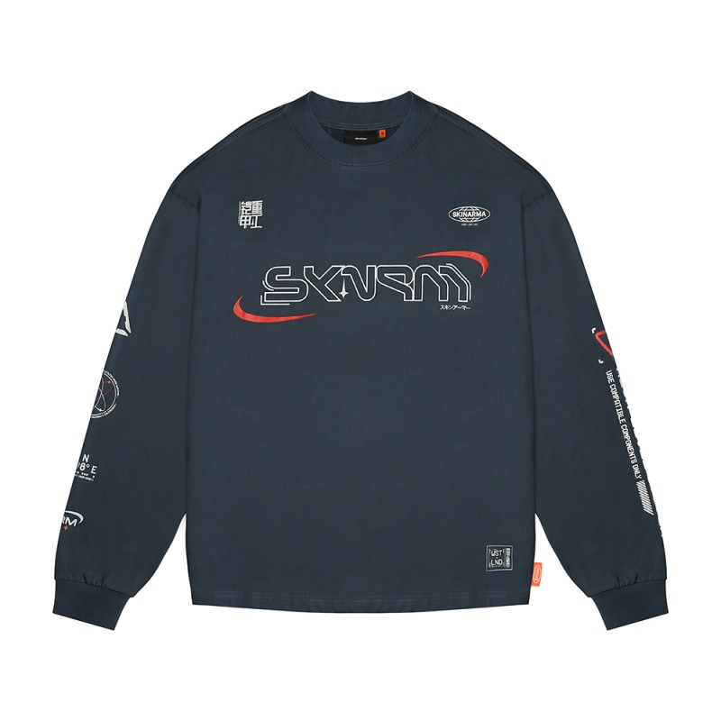 Skinarma Neptune Uzun Kollu Oversize Unisex Bisiklet Yaka Lacivert Sweatshirt - 2