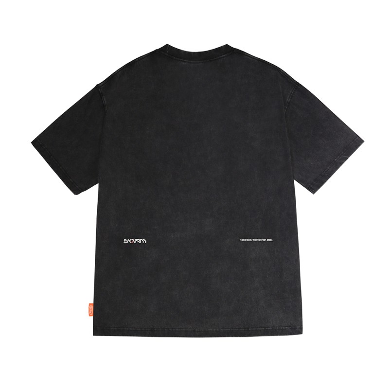 Skinarma Sonar Kısa Kollu Oversize Unisex Bisiklet Yaka Siyah Tişört - 4
