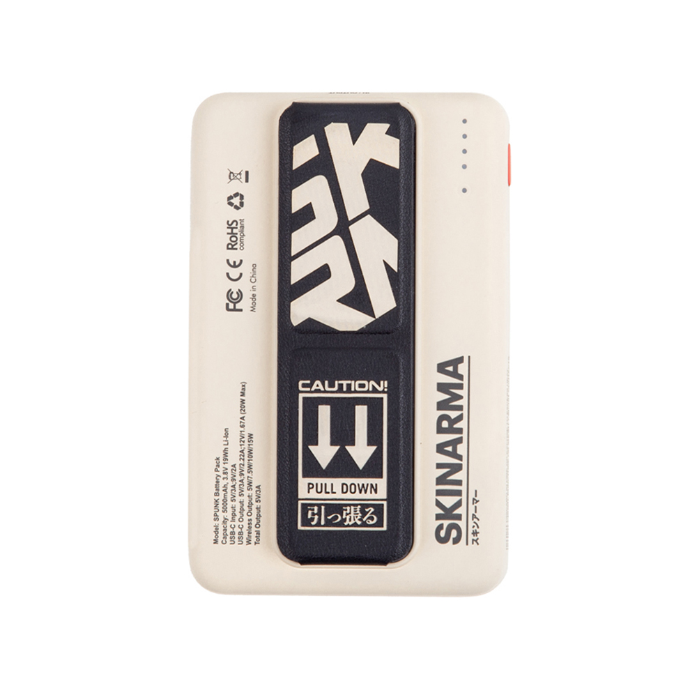 SkinArma Spunk Taşınabilir Wireless Şarj ve PD Hızlı Şarj Özellikli Powerbank 15W 5000mAh - Krem