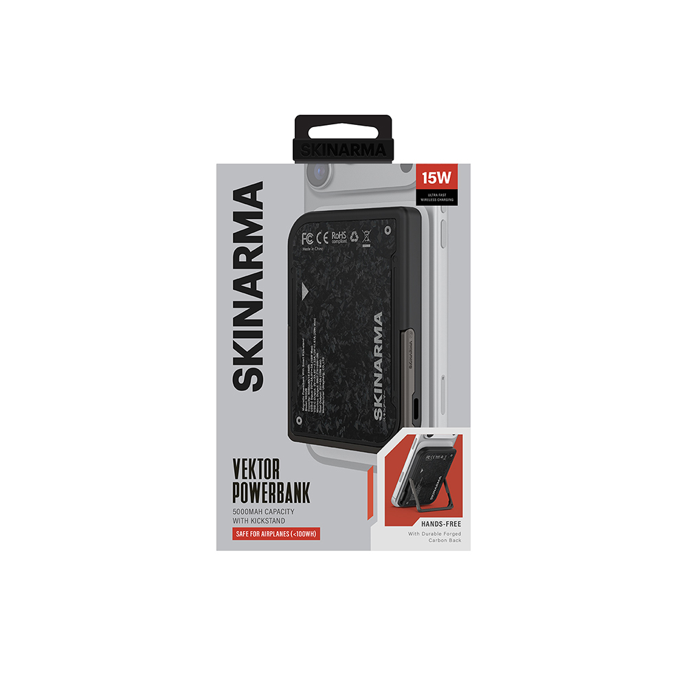 Skinarma Vektor Kablosuz ve PD Hızlı Şarj Özellikli Metal Standlı Taşınabilir Powerbank 15W 5000mAh - Siyah