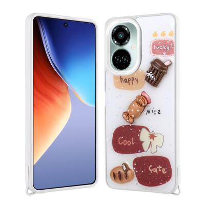 Tecno Camon 19 Kılıf Parlayan Simli Kabartma Figürlü Zore Cevze Kapak - Zore