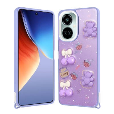 Tecno Camon 19 Kılıf Parlayan Simli Kabartma Figürlü Zore Cevze Kapak - 4