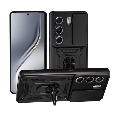 Tecno Camon 40 5G Kılıf Magnetik Standlı Kamera Korumalı Zore Sürgülü Vega Kapak - Zore