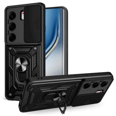 Tecno Camon 40 Pro 4G Kılıf Magnetik Standlı Kamera Korumalı Zore Sürgülü Vega Kapak - Zore