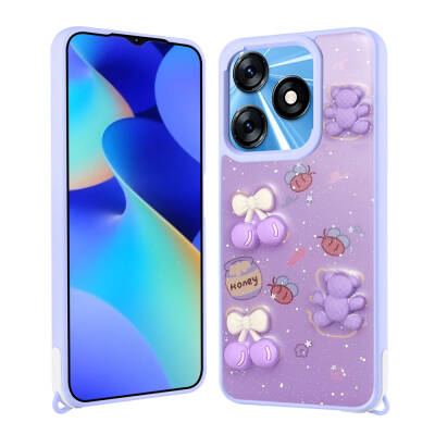 Tecno Spark 10C Kılıf Parlayan Simli Kabartma Figürlü Zore Cevze Kapak - Zore