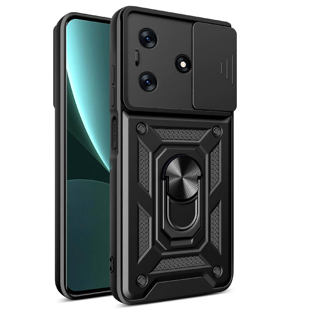 Tecno Spark 10C Kılıf Magnetik Standlı Kamera Korumalı Zore Sürgülü Vega Kapak - Siyah