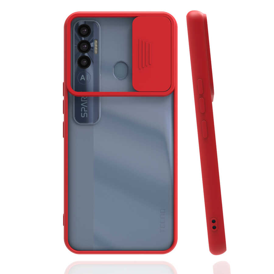 Tecno Spark 7 Pro Kılıf Zore Lensi Kapak - Kırmızı