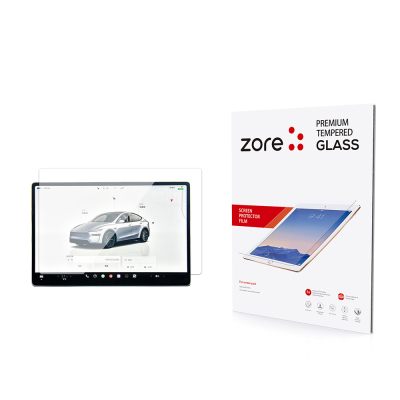 Tesla Model Y Zore Yeni Seri 2in1 Temperli Cam Araç Multimedya Ekran Koruyucu - Zore