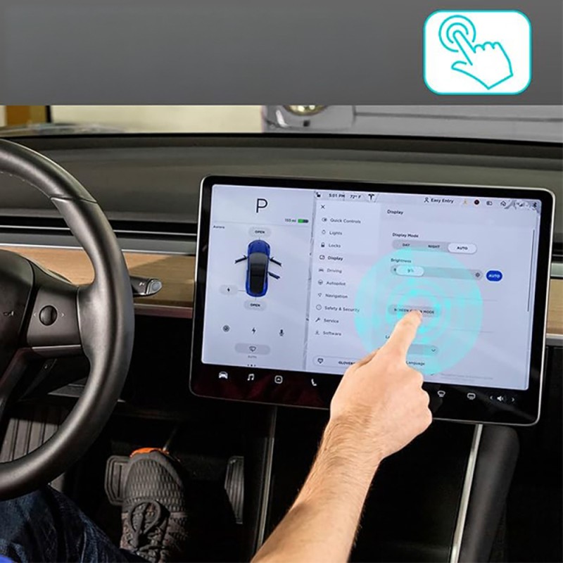 Tesla New Model Y 2in1 Car Multimedia Screen Protector Zore Premium Matte Tempered Glass Screen Protector Application Tool - 6