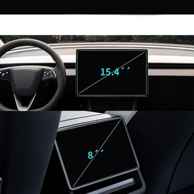 Tesla New Model Y 2in1 Car Multimedia Screen Protector Zore Premium Matte Tempered Glass Screen Protector Application Tool - 7