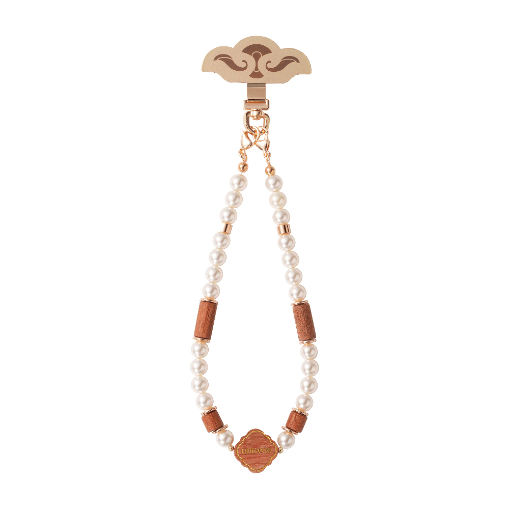 Udemos Ideal Pearl Serisi İnci Taşlı Telefon Bilek Askı İpi - Beyaz-Kahverengi