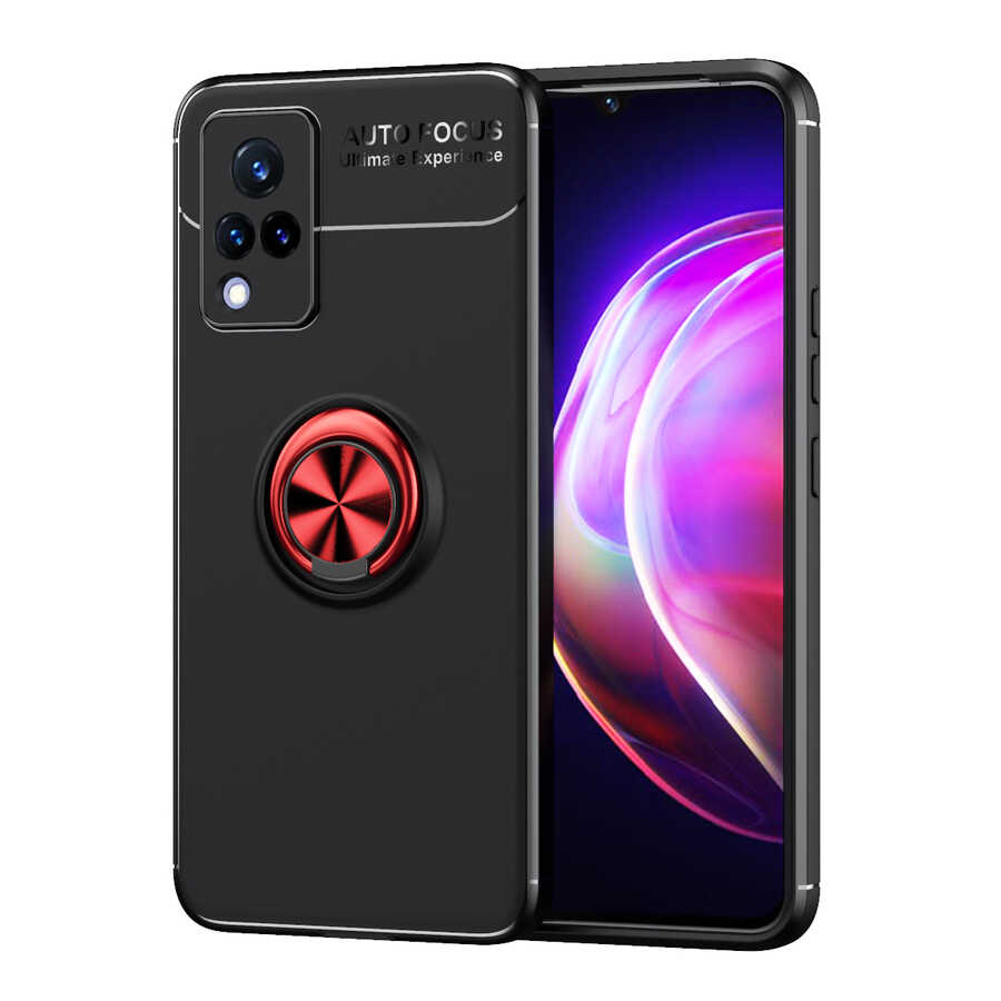 Vivo V21 Kılıf Zore Ravel Silikon Kapak - Siyah-Kırmızı