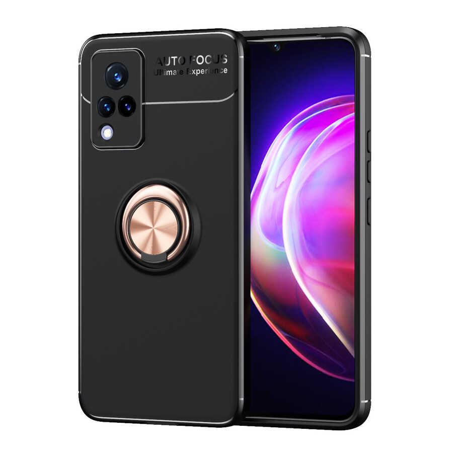 Vivo V21 Kılıf Zore Ravel Silikon Kapak - Siyah-Rose Gold
