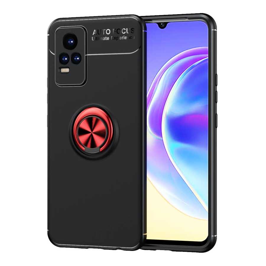 Vivo V21E Kılıf Zore Ravel Silikon Kapak - Siyah-Kırmızı