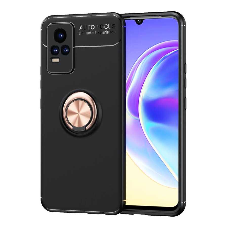 Vivo V21E Kılıf Zore Ravel Silikon Kapak - Siyah-Rose Gold